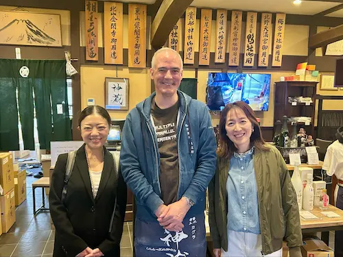 Kyoto Insider Sake Experience team visiting brewer Jorge at Matsui Sake Brewery Kyoto for a tasting review